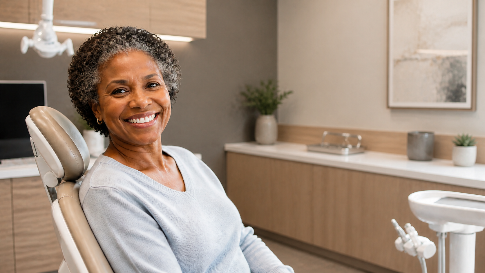A smiling older African American patient at Milwaukee Dental Group