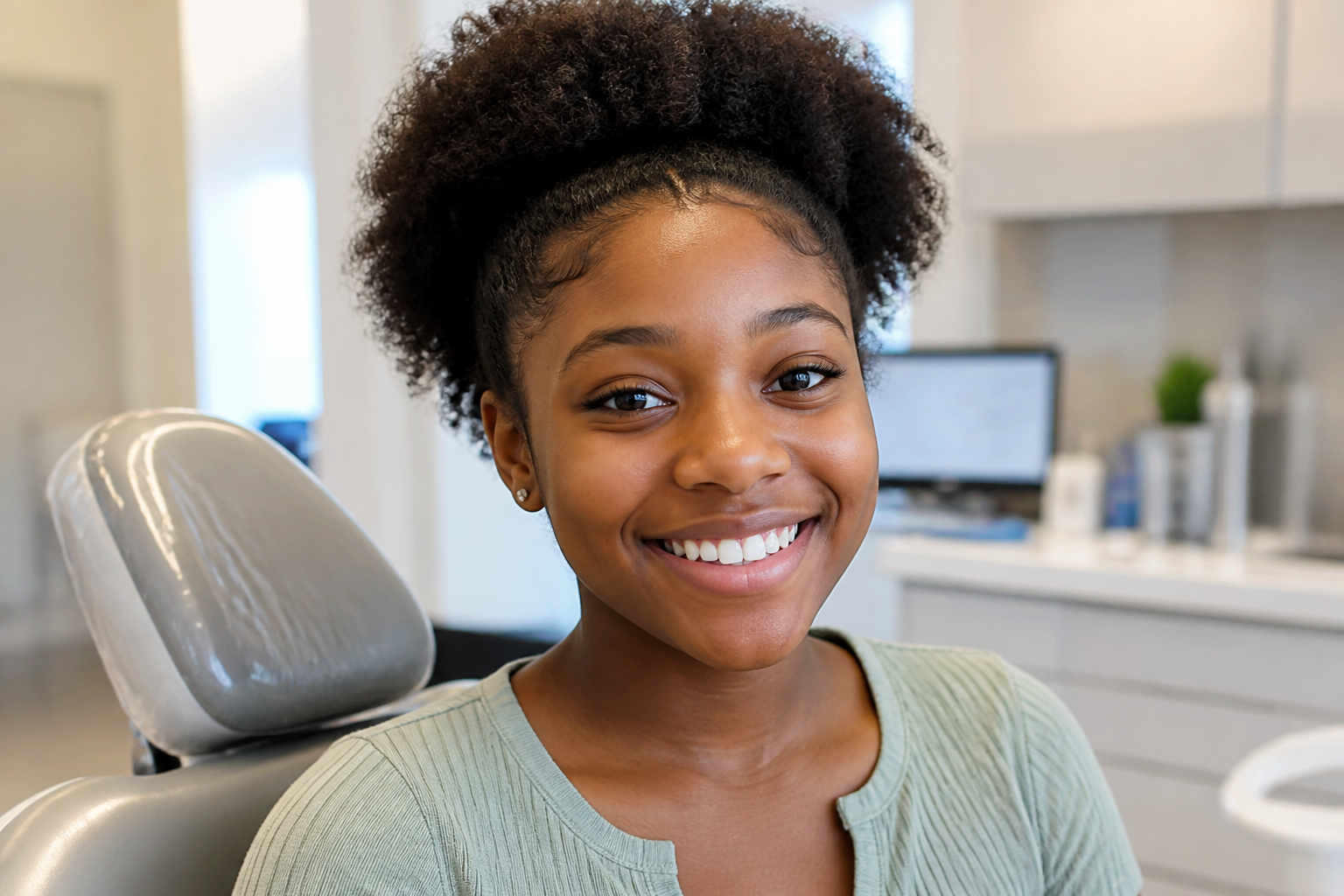 A smiling African American teenage patient
